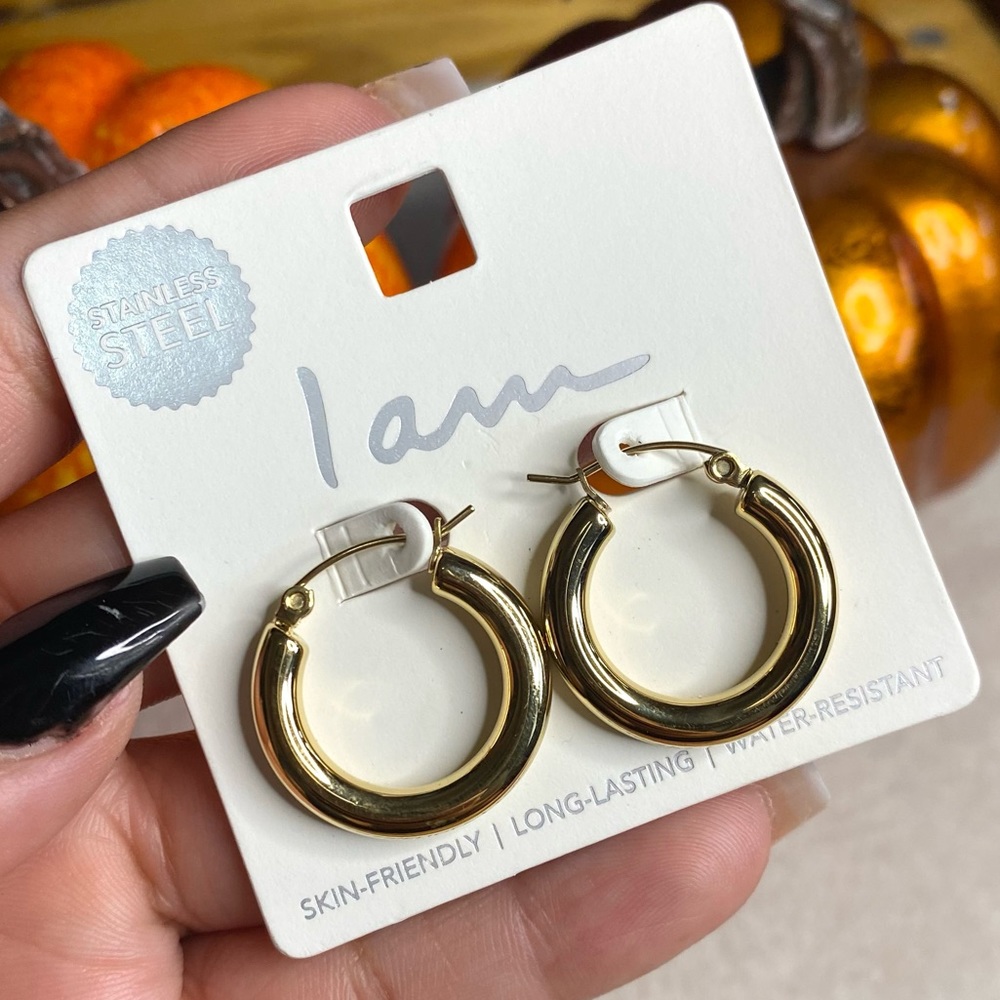 I Am Stainless Steel Gold Hoop Earrings